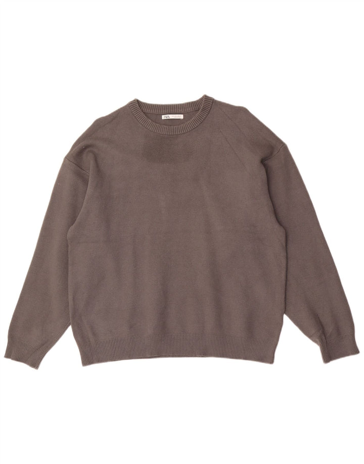ZARA Pull à col rond pour homme Large Gris Viscose