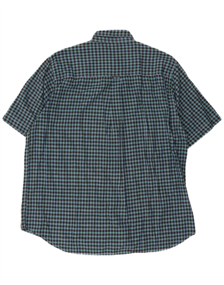 Vintage Langærmet Kortærmet Herreskjorte Stor Blå Gingham Bomuld