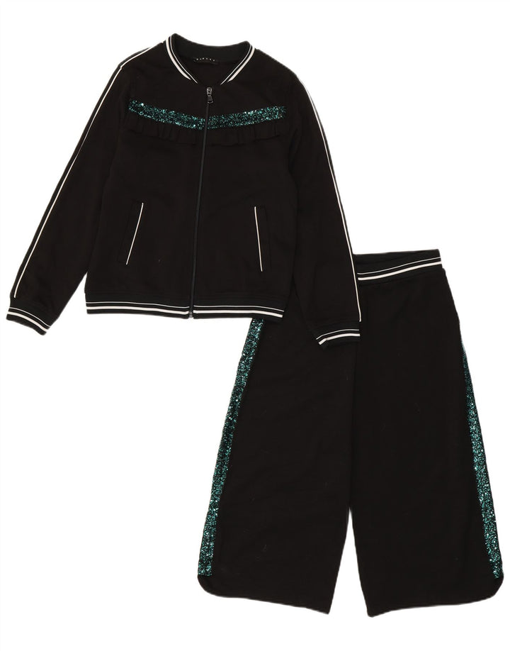 SISLEY Girls Full Tracksuit 8-9 Years Large Black Polyester