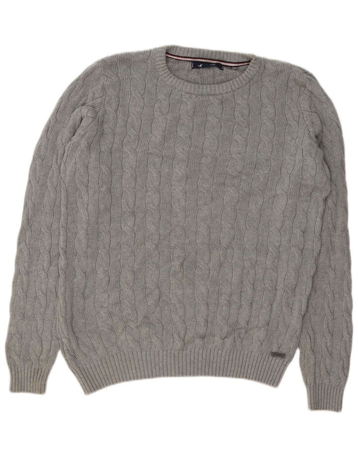KANGOL Herren-Pullover mit Rundhalsausschnitt, groß, graue Baumwolle