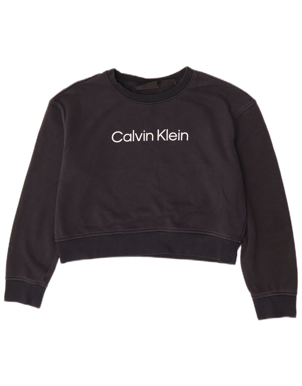 Calvin Klein Damen Graphic Crop Sweatshirt Pullover UK 14 Medium Marineblau