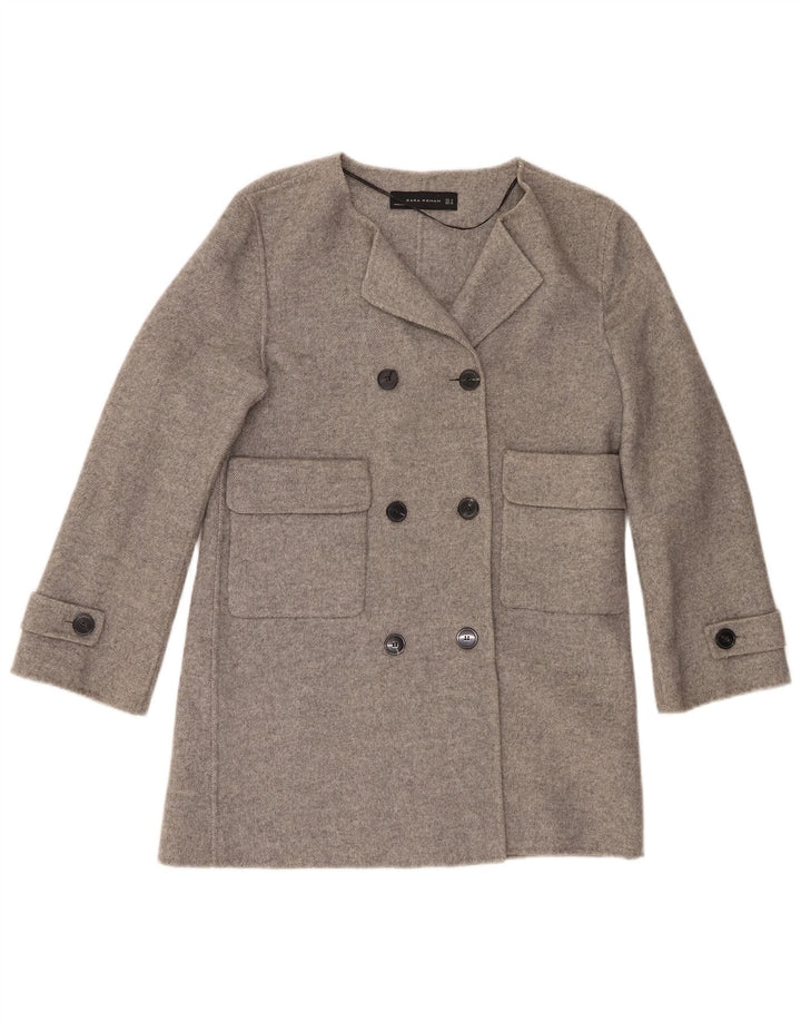 Casaco feminino Zara com peito duplo Reino Unido 14 lã cinza médio