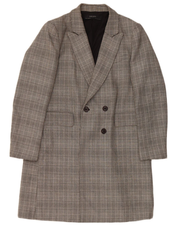 Zweireihiger Damenmantel von Zara, UK 16, groß, grau kariert, Polyester