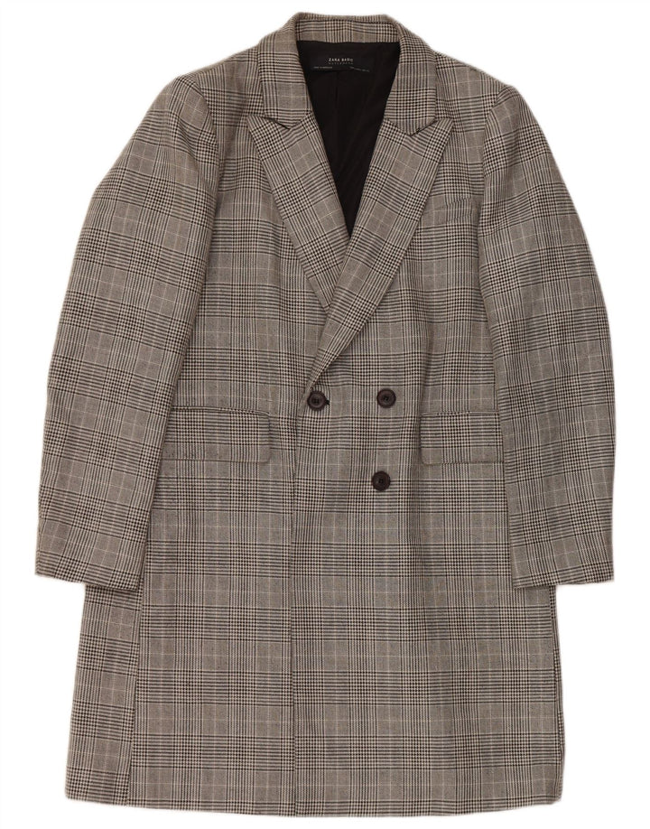 Zweireihiger Damenmantel von Zara, UK 16, groß, grau kariert, Polyester