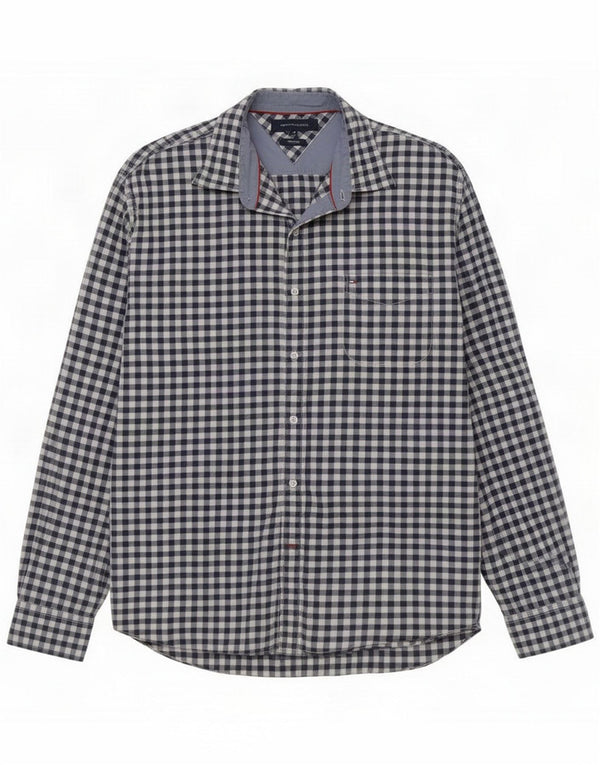 Tommy Hilfiger Camicia vintage da uomo XL in cotone a quadretti blu navy