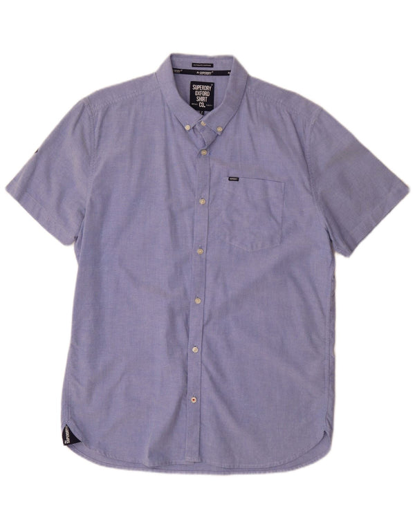 Superdry Herren Oxford-Kurzarmhemd XL aus blauer Baumwolle