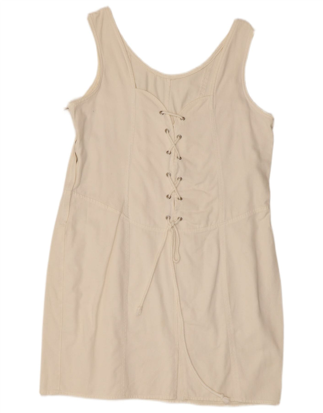 Vintage Womens Sleeveless Denim Dress UK 12 Medium White