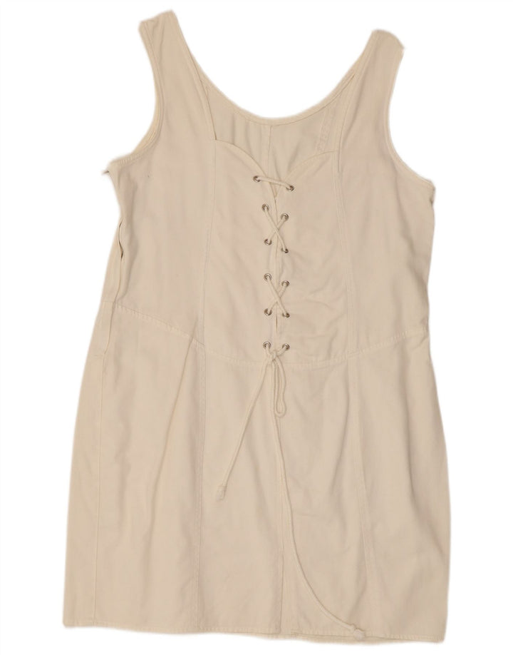Vintage Womens Sleeveless Denim Dress UK 12 Medium White