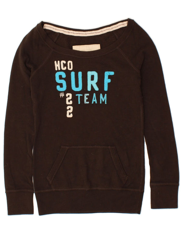 HOLLISTER Womens Graphic Sweatshirt Jumper UK 6 XS Brown Cotton