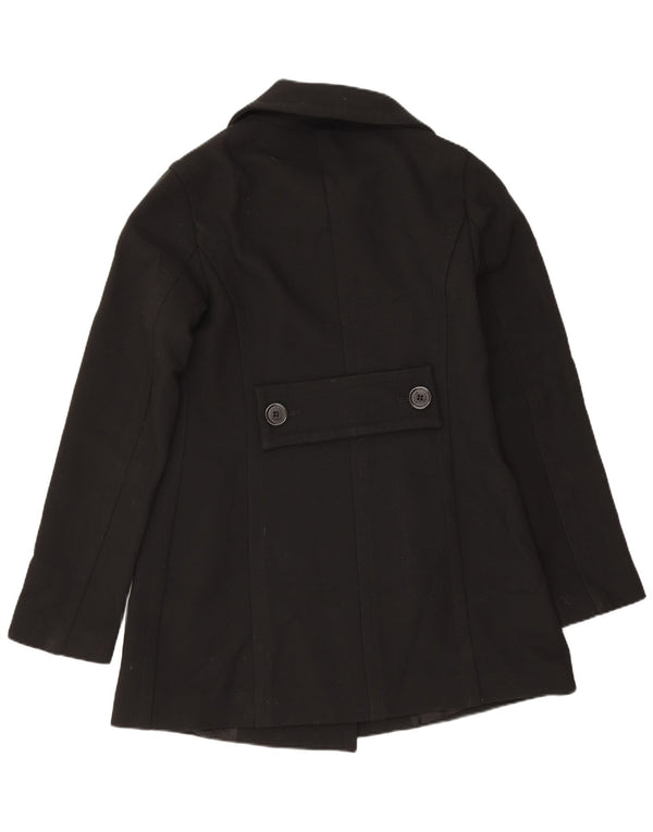 Zara Casaco feminino duplo breasted UK 10 pequeno lã preta