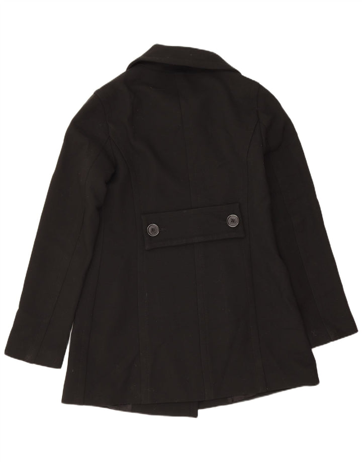 Zara Casaco feminino duplo breasted UK 10 pequeno lã preta