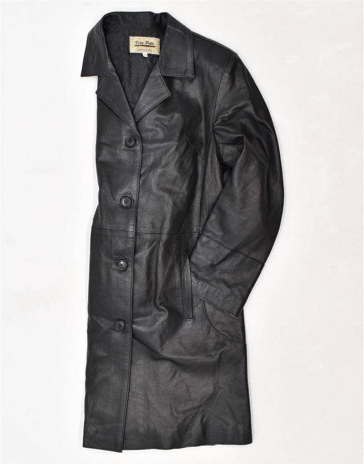 VINTAGE Womens Leather Coat IT 48 XL Black Leather