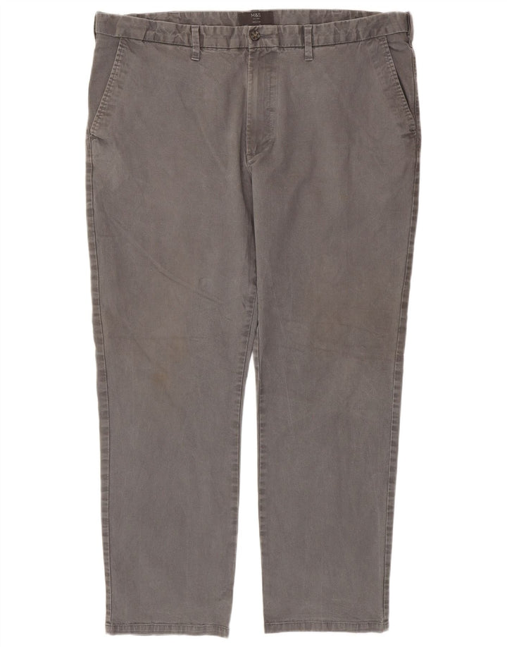 Marks & Spencer Mens Regular Fit Chino Trousers W42 L31 Grey Cotton