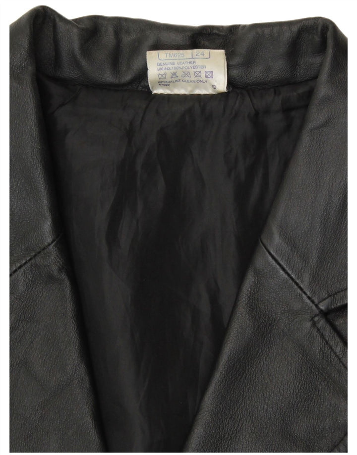 Agenda Womens 3 Button Leather Blazer Jacket UK 24 4XL Black Leather