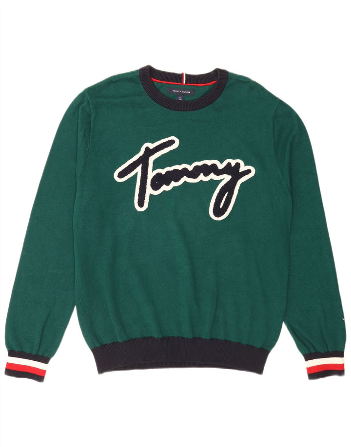 Tommy Hilfiger Mens Crew Neck Jumper Sweater Medium Green Colourblock