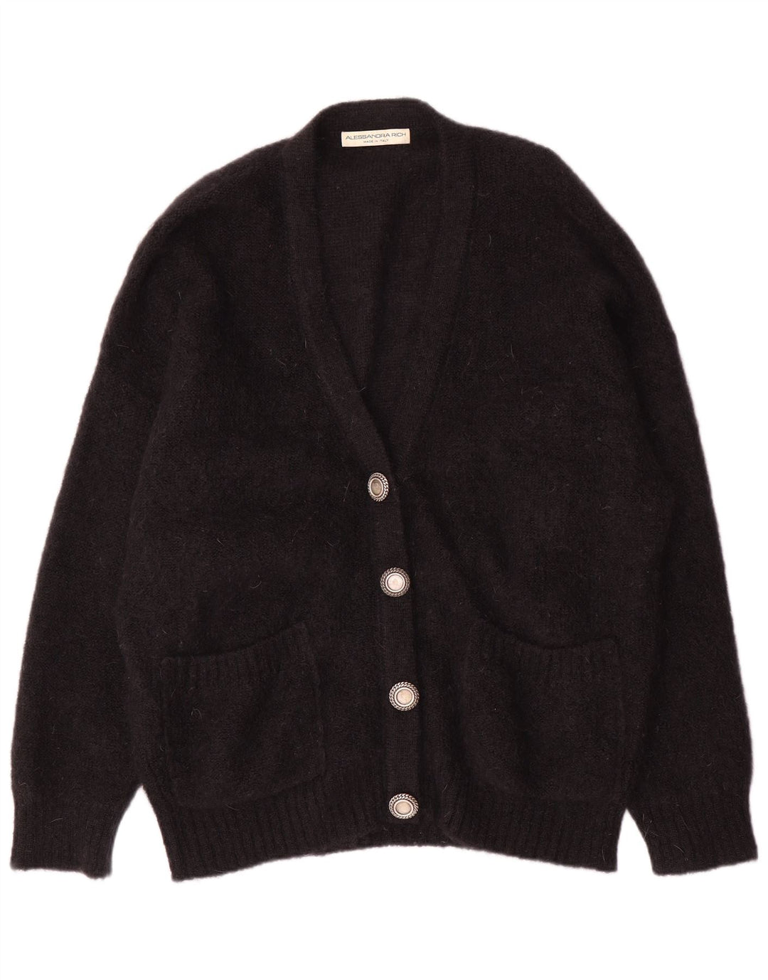 Alessandra Rich Womens Oversized Cardigan Sweater IT 40 Small Black Mohair