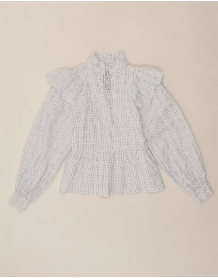 VILA Womens Long Sleeve Blouse Top EU 36 Small Blue Check Polyester Vintage Vila and Second-Hand Vila from Messina Hembry 