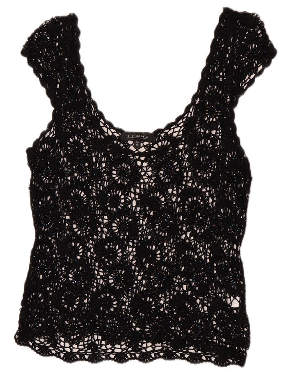 Femme Häkelärmelloses, durchsichtiges Top für Damen, UK 20 2XL, schwarze Viskose