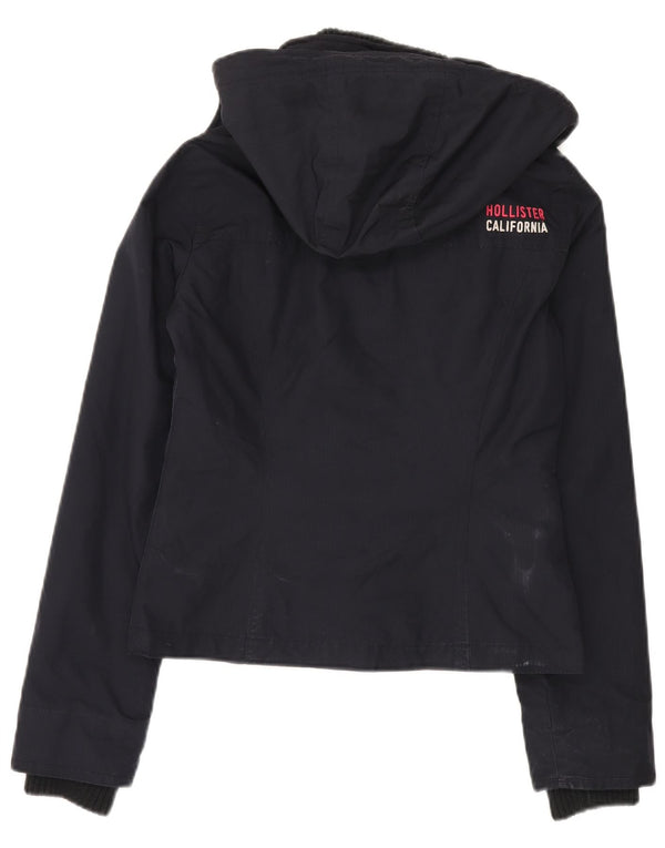 Hollister Dame hætte vindjakke UK 10 Small Navy Blue Polyester