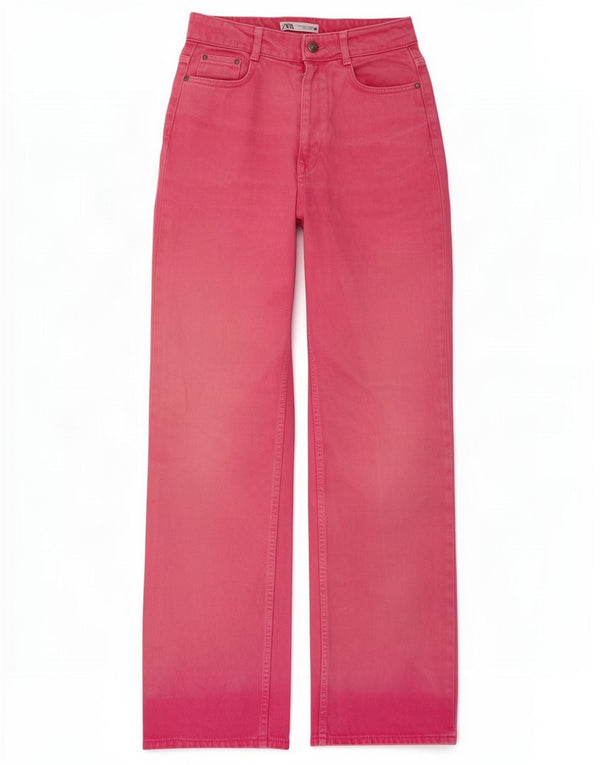 Zara Jeans feminino cintura alta reta UE 38 pequeno W28 L33 algodão rosa