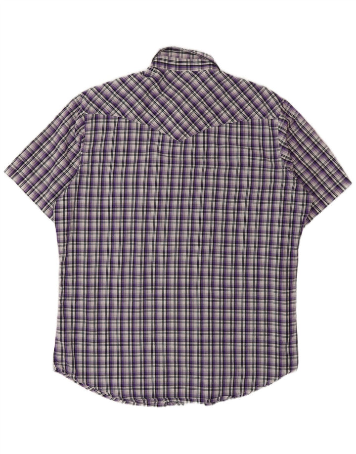 Wrangler Mens Short Sleeve Shirt Large Purple Check Cotton
