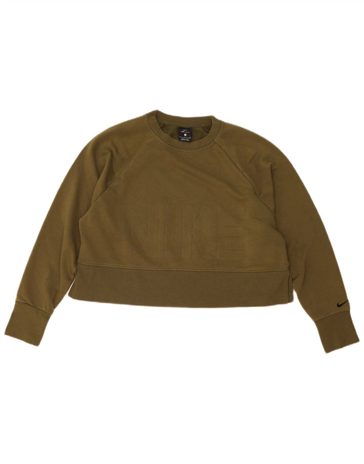 Nike Womens Crop Oversized Sweatshirt Jumper UK 10 Small Khaki Polyester