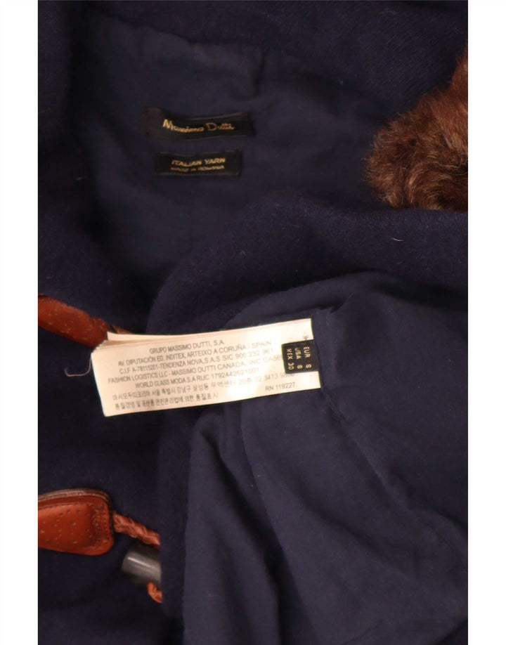 Massimo Dutti Dame Hætte Duffle Jacket UK 10 Small Navy Blue Wool