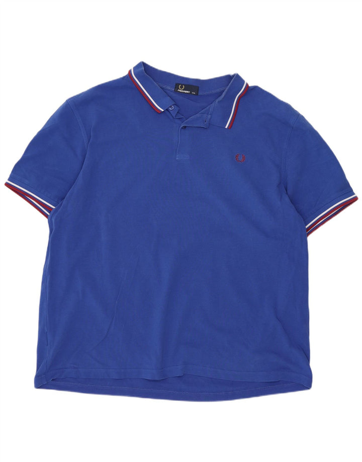 Fred Perry Mens Polo Shirt 3XL Blue Striped Cotton
