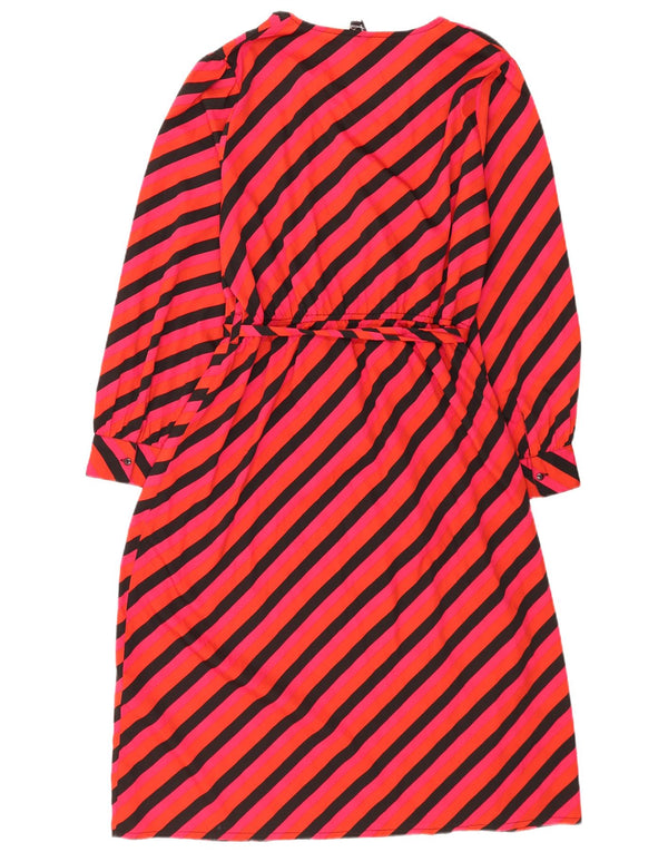 Vintage Damen Langarm Maxikleid UK 18 XL Rot gestreift Polyester