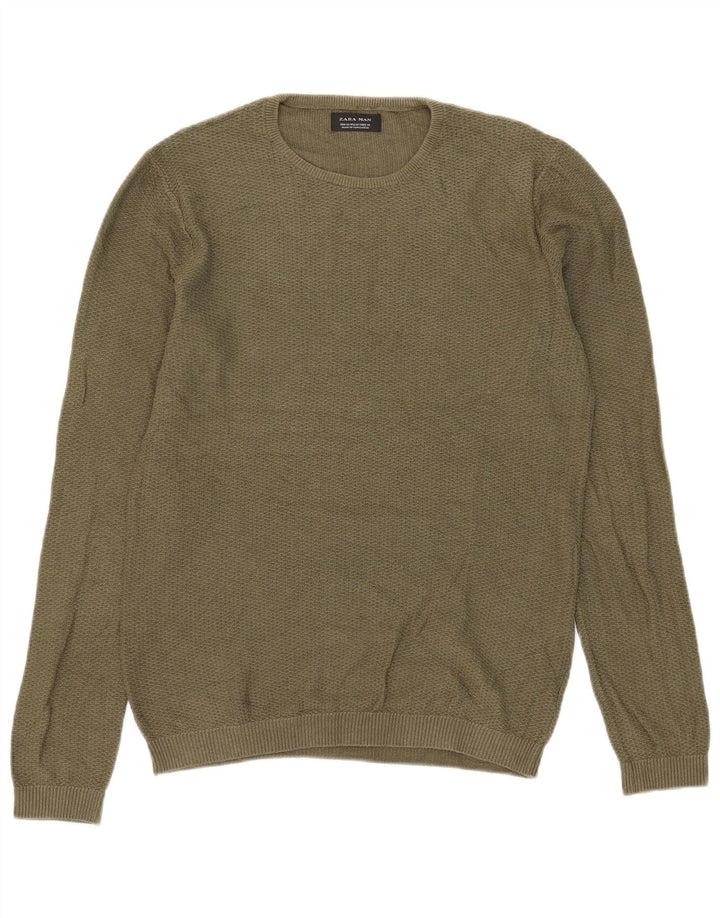 Zara Herre Jumper Sweater med rund hals Medium Khaki