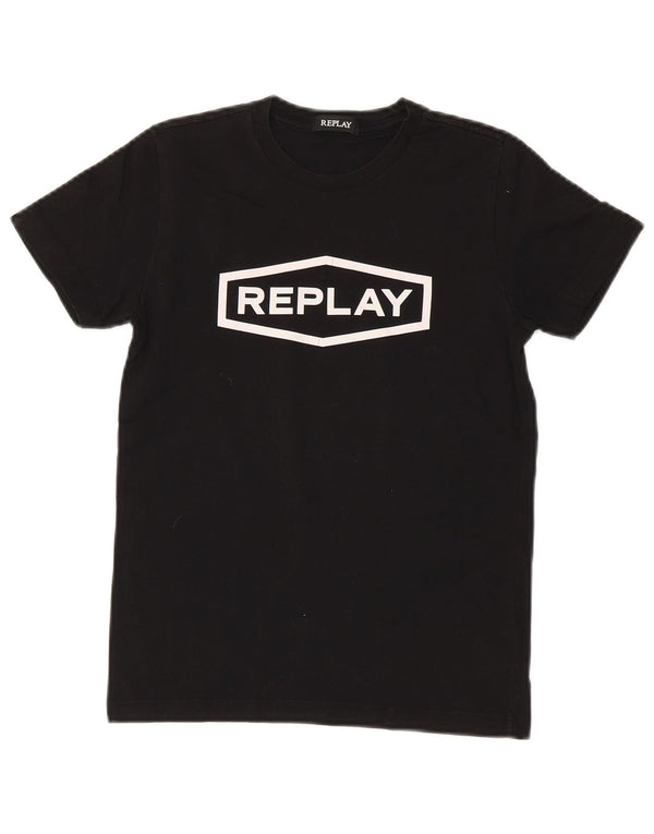 Replay Boys Graphic T-Shirt Top 11-12 ετών Μαύρο βαμβακερό