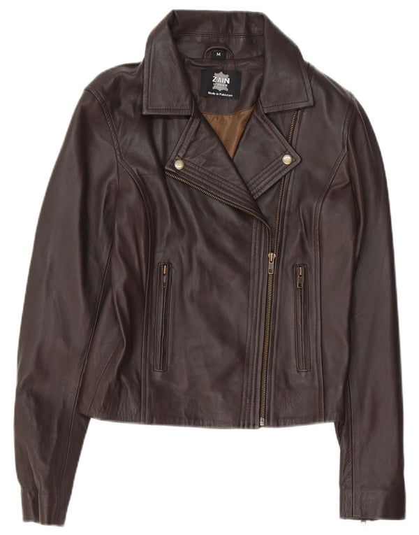 Vintage mujer cuero biker chaqueta Reino Unido 12 cuero marrón medio