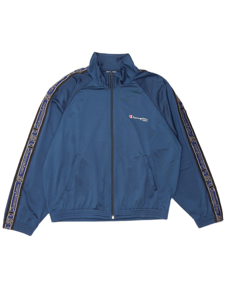 Champion Mens Graphic Tracksuit Top Jacket Medium Navy Blue Polyester