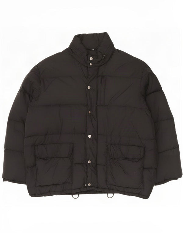 Green Leaves Mens Hooded Loose Fit Padded Jacket UK 38 Medium Black