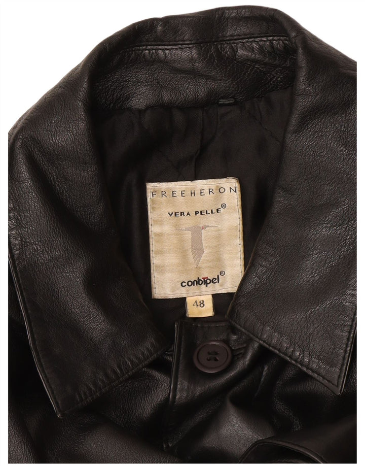 Conbipel Mens Free Heron Leather Coat IT 48 Medium Black Leather