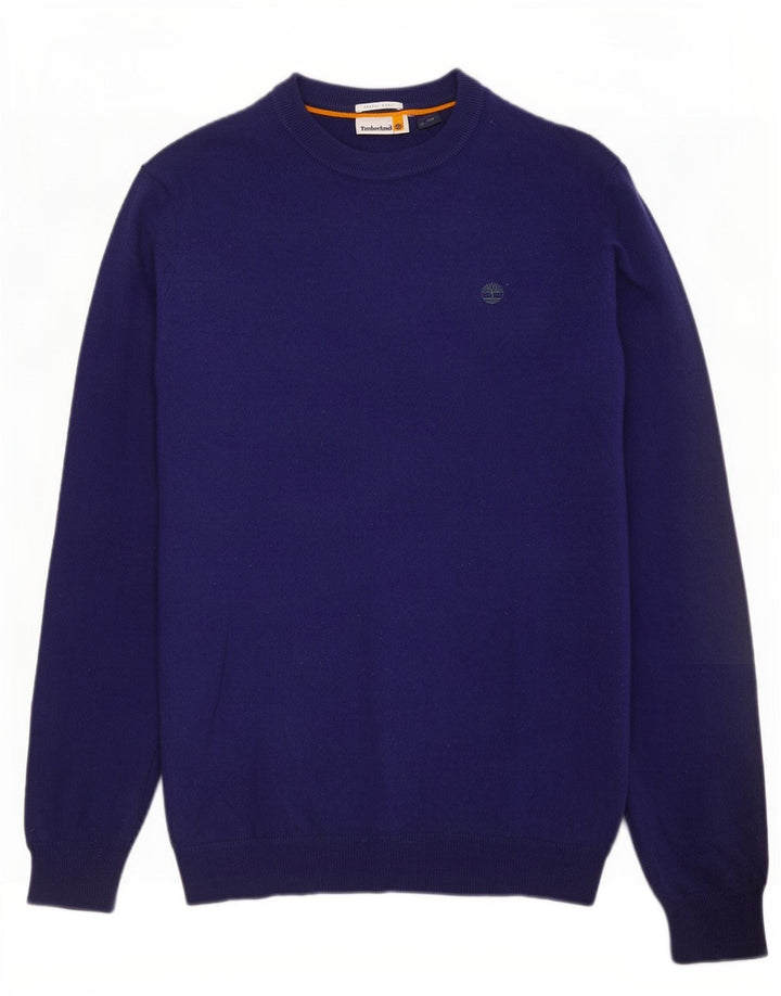 Timberland Mens Crew Neck Jumper Sweater Medium Navy Blue Merino Wool