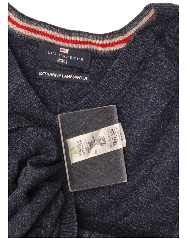 Marks & Spencer Mens Blue Harbour V-Neck Jumper Sweater Large Navy Blue