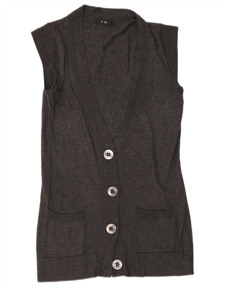 Marks & Spencer Womens Sleeveless Cardigan Sweater UK 12 Medium Grey