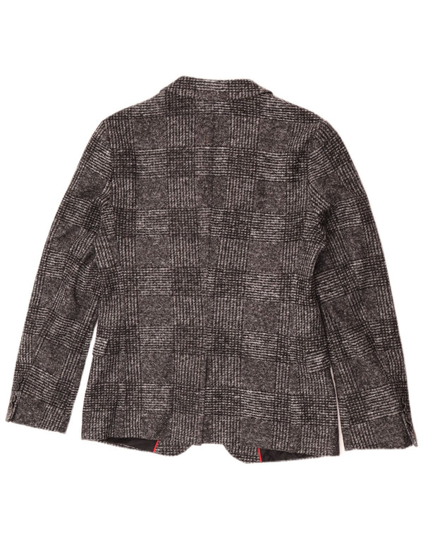 Hugo Boss Chaqueta tipo blazer de 2 botones para hombre EU 46 Small Grey Check Poliacrílico