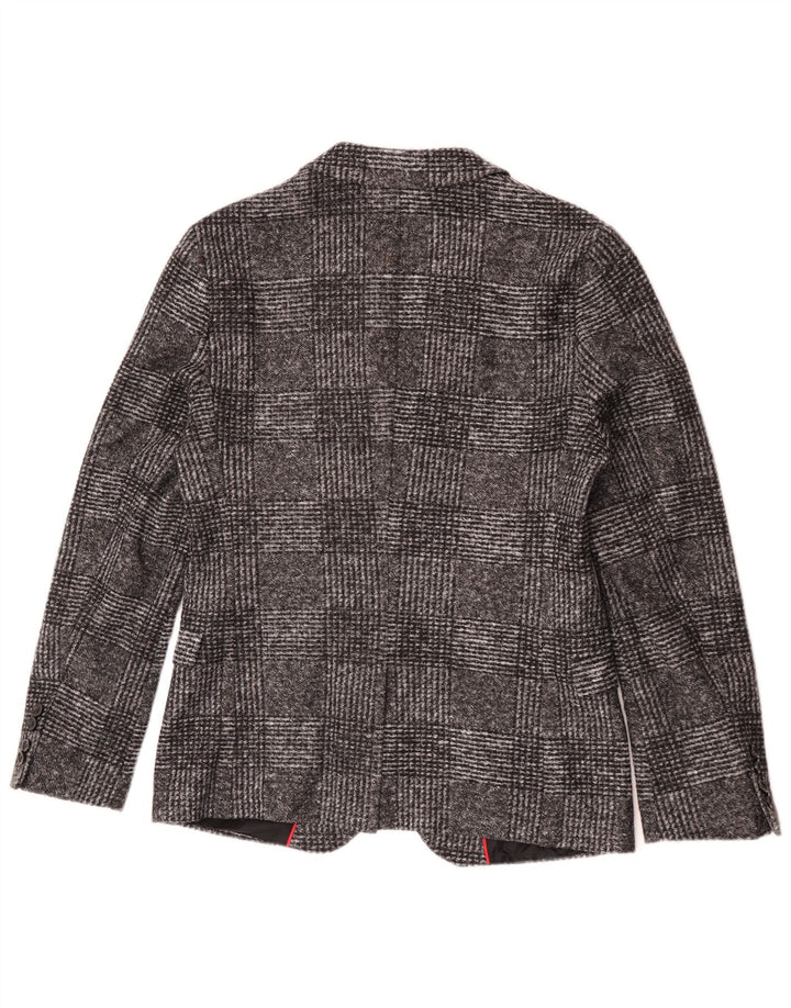 Hugo Boss Chaqueta tipo blazer de 2 botones para hombre EU 46 Small Grey Check Poliacrílico