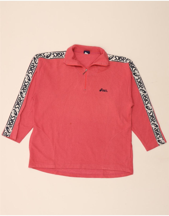 ASICS Felpa con collo con zip grafica da uomo, maglione grande, cotone rosa