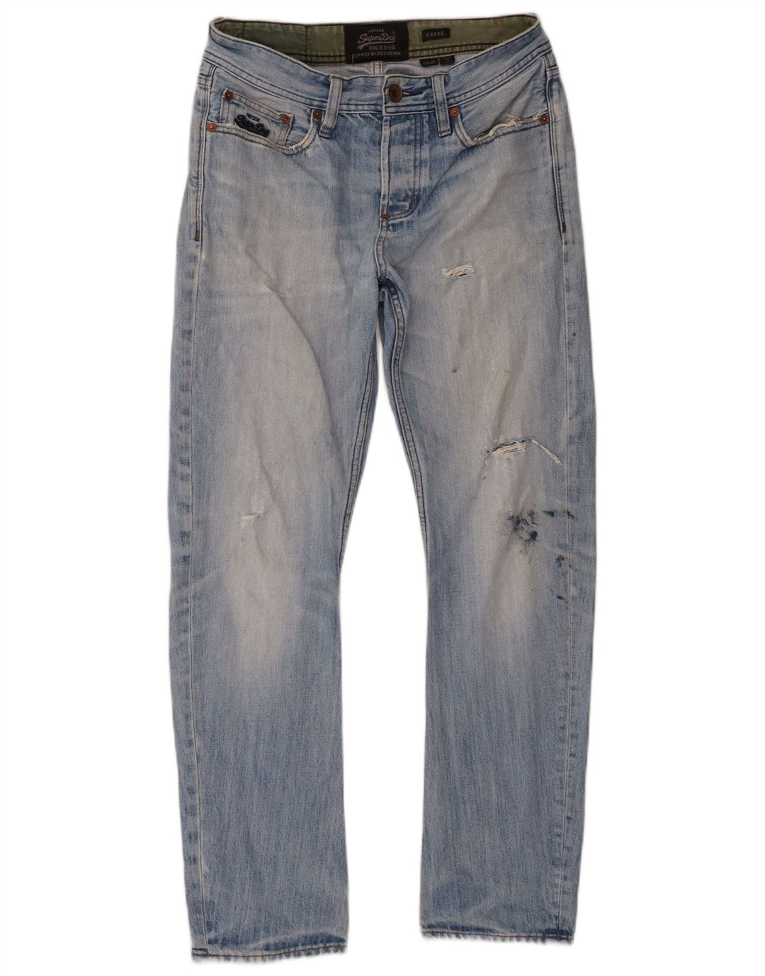 Superdry Mens Distressed Loose Jeans W30 L30 Blue Cotton
