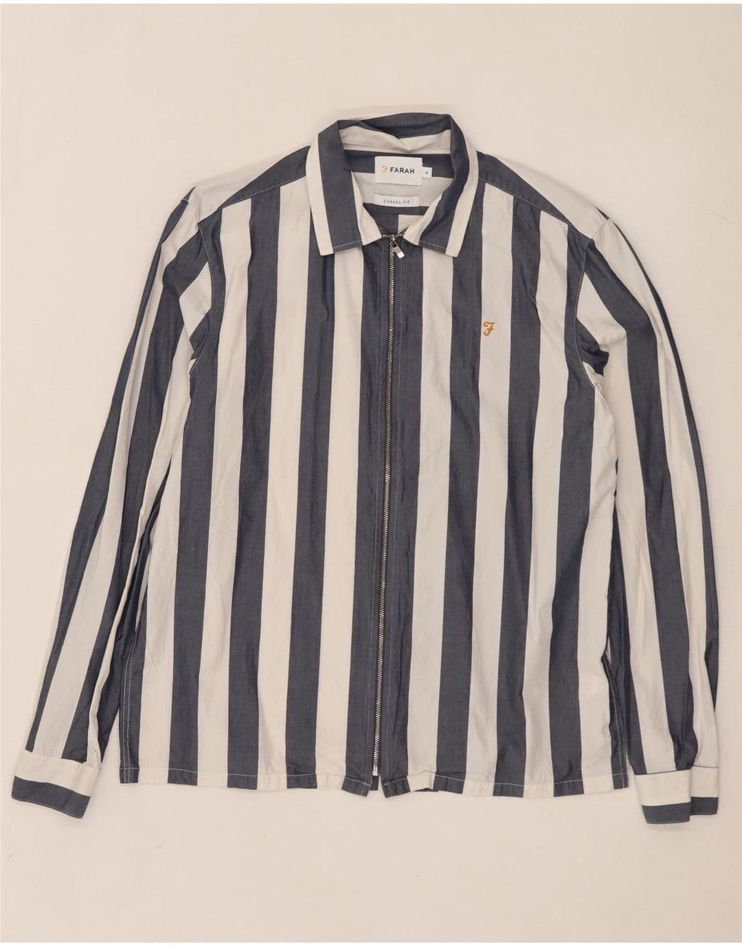 FARAH Herre Casual Fit skjorte Medium marineblå stribet bomuld