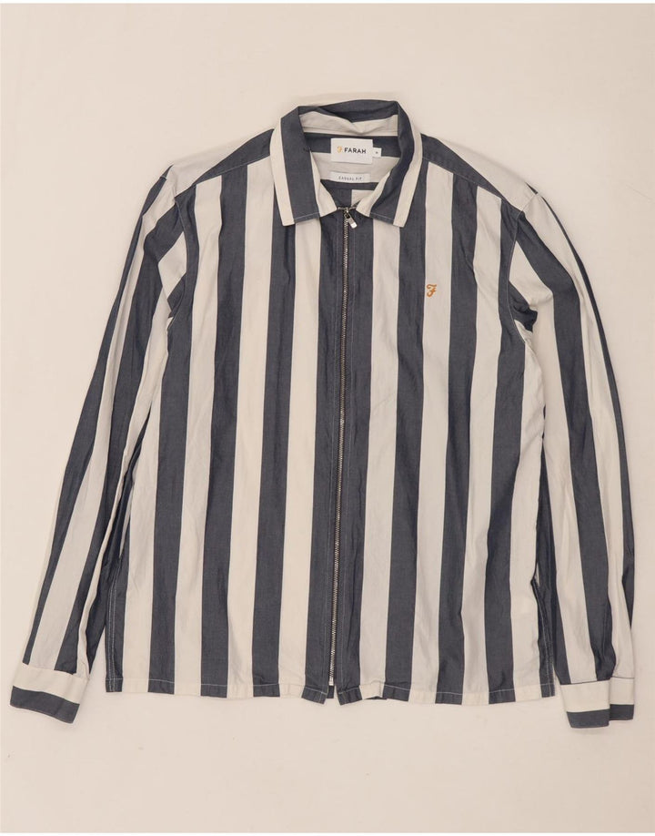 FARAH Herre Casual Fit skjorte Medium marineblå stribet bomuld