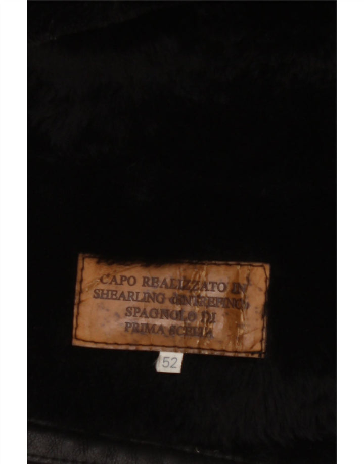 VINTAGE Mens Shearling Overcoat IT 52 XL Black Shearling