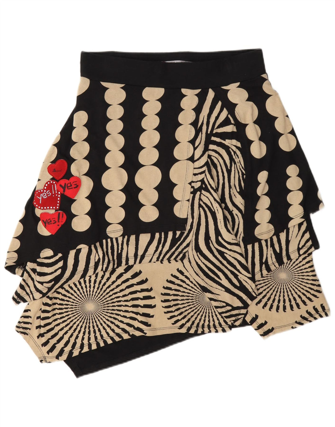 Desigual Womens Graphic Asymmetrical Skirt Medium W28 Black Polka Dot