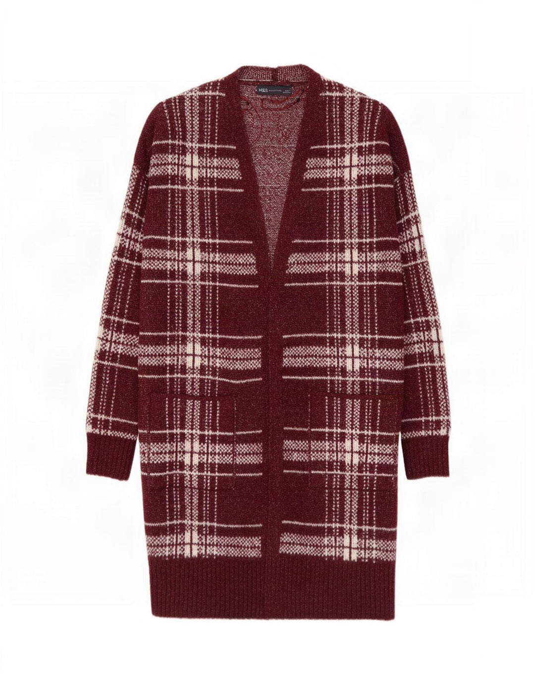 Marks & Spencer Dame Longline Cardigan Sweater UK 14 Medium Burgundy