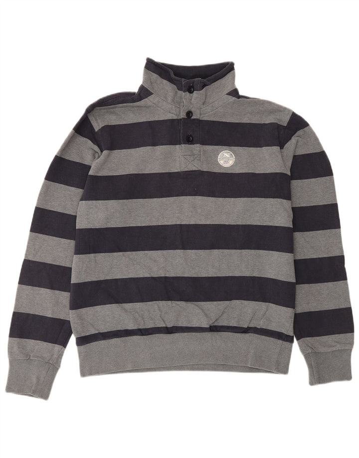 NORTH SAILS Felpa da uomo con collo abbottonato in cotone a righe grigio medio