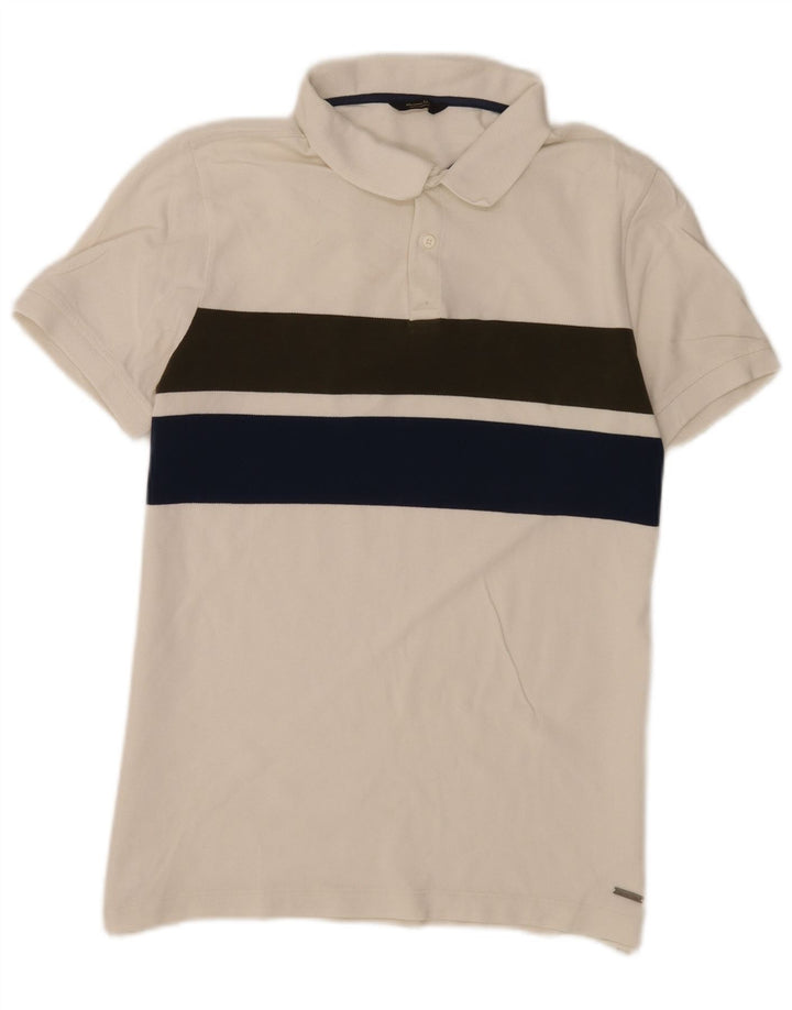 Massimo Dutti Mens Polo Shirt Large White Colourblock