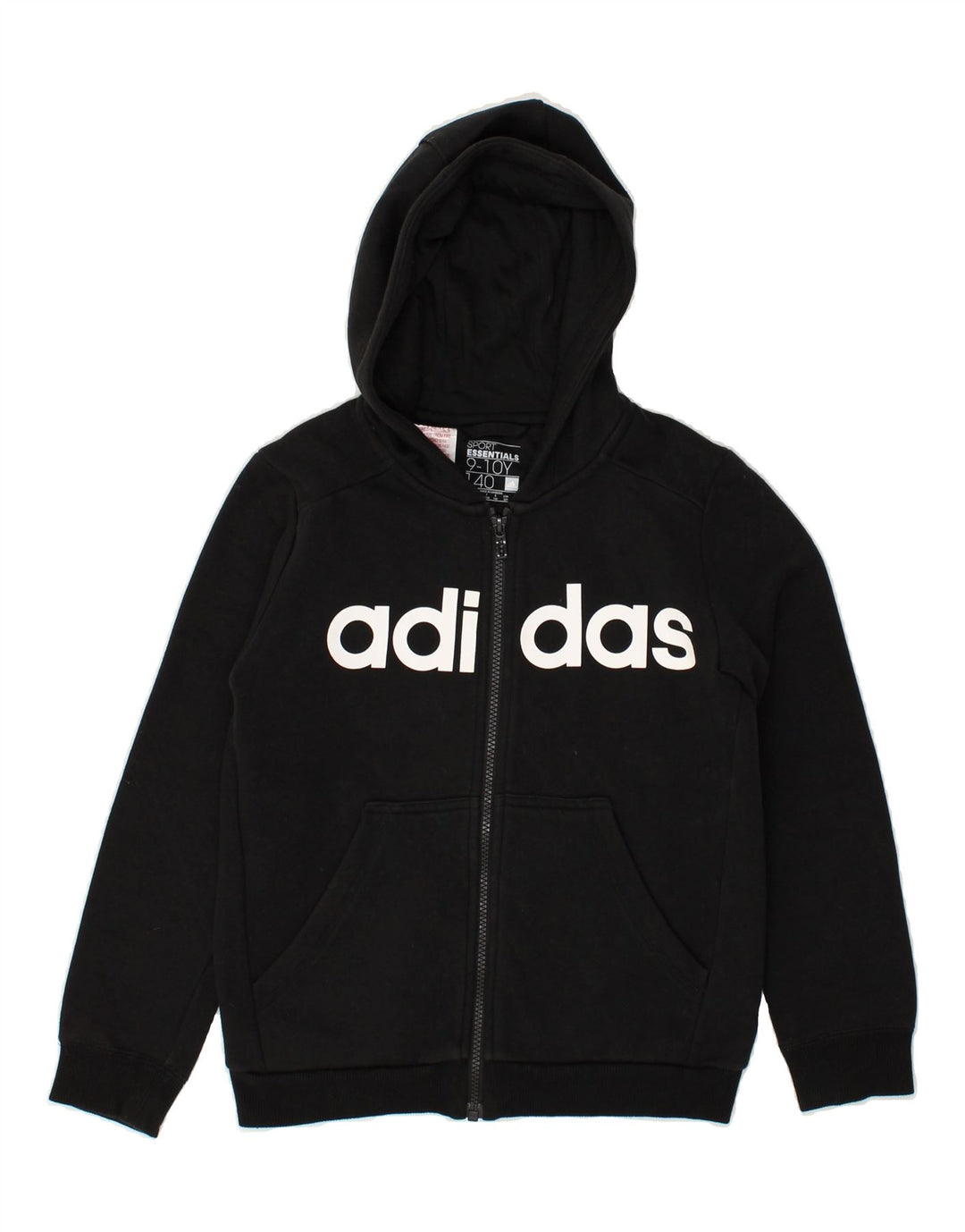 ADIDAS Boys Graphic Zip Hoodie Sweater 9-10 Years Black Cotton | Vintage Adidas | Thrift | Second-Hand Adidas | Used Clothing | Messina Hembry 